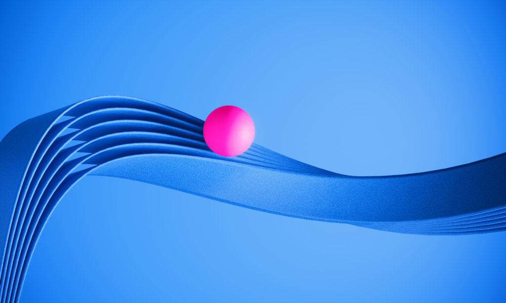 Orange Colored Ball Standing On Wavy Ribbons